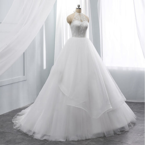 2019 A-line wedding dress halter sleeveless