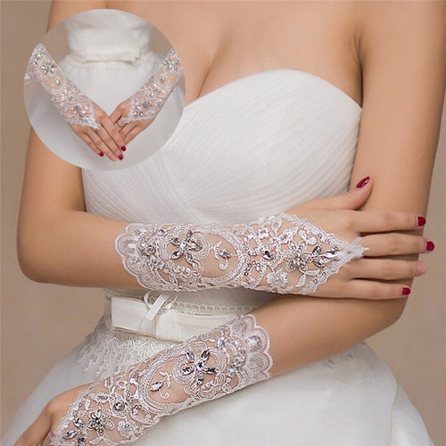 White Ivory Women Fingerless Bridal Gloves