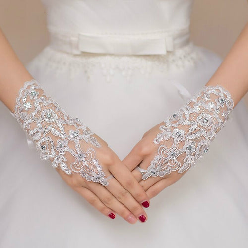 White Or Ivory Short Wedding  Bridal Gloves